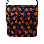 Mid Century Retro Floral 1970s 1960s Pattern 61 Flap Closure Messenger Bag (L)