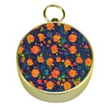 Mid Century Retro Floral 1970s 1960s Pattern 61 Gold Compasses