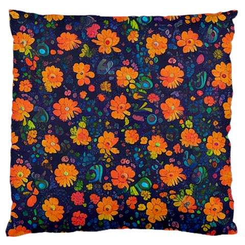 Mid Century Retro Floral 1970s 1960s Pattern 61 Large Premium Plush Fleece Cushion Case (One Side) from ArtsNow.com Front