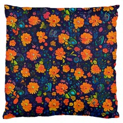 Mid Century Retro Floral 1970s 1960s Pattern 61 Large Premium Plush Fleece Cushion Case (Two Sides) from ArtsNow.com Back