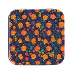 Mid Century Retro Floral 1970s 1960s Pattern 61 Square Metal Box (Black)