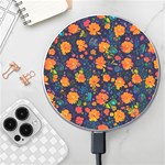 Mid Century Retro Floral 1970s 1960s Pattern 61 Wireless Fast Charger(White)