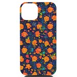 Mid Century Retro Floral 1970s 1960s Pattern 61 iPhone 14 Black UV Print PC Hardshell Case