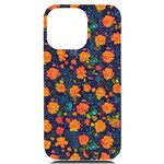 Mid Century Retro Floral 1970s 1960s Pattern 61 iPhone 14 Pro Max Black UV Print PC Hardshell Case