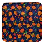 Mid Century Retro Floral 1970s 1960s Pattern 61 Square Glass Fridge Magnet (4 pack)
