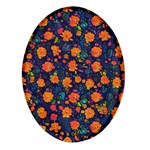 Mid Century Retro Floral 1970s 1960s Pattern 61 Oval Glass Fridge Magnet (4 pack)
