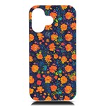 Mid Century Retro Floral 1970s 1960s Pattern 61 iPhone 16 Black UV Print PC Hardshell Case
