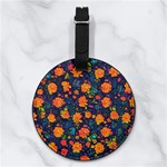 Mid Century Retro Floral 1970s 1960s Pattern 61 Nappa Leather Luggage Tag Round