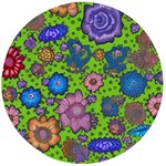 Mid Century Retro Floral 1970s 1960s Pattern 59 Wooden Bottle Opener (Round)