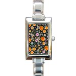 Mid Century Retro Floral 1970s 1960s Pattern 57 Rectangle Italian Charm Watch