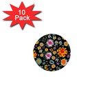 Mid Century Retro Floral 1970s 1960s Pattern 57 1  Mini Buttons (10 pack) 