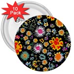 Mid Century Retro Floral 1970s 1960s Pattern 57 3  Buttons (10 pack) 