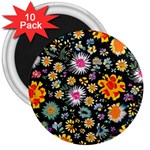 Mid Century Retro Floral 1970s 1960s Pattern 57 3  Magnets (10 pack) 