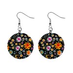 Mid Century Retro Floral 1970s 1960s Pattern 57 Mini Button Earrings