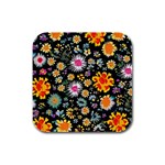 Mid Century Retro Floral 1970s 1960s Pattern 57 Rubber Square Coaster (4 pack)