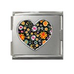 Mid Century Retro Floral 1970s 1960s Pattern 57 Mega Link Heart Italian Charm (18mm)