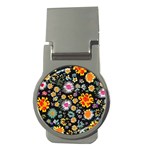 Mid Century Retro Floral 1970s 1960s Pattern 57 Money Clips (Round) 