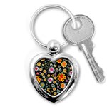 Mid Century Retro Floral 1970s 1960s Pattern 57 Key Chain (Heart)
