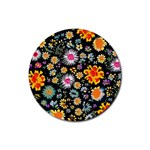 Mid Century Retro Floral 1970s 1960s Pattern 57 Rubber Round Coaster (4 pack)