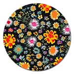 Mid Century Retro Floral 1970s 1960s Pattern 57 Magnet 5  (Round)