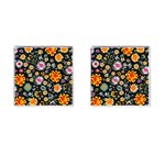 Mid Century Retro Floral 1970s 1960s Pattern 57 Cufflinks (Square)