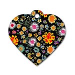 Mid Century Retro Floral 1970s 1960s Pattern 57 Dog Tag Heart (One Side)