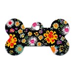 Mid Century Retro Floral 1970s 1960s Pattern 57 Dog Tag Bone (One Side)