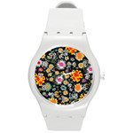 Mid Century Retro Floral 1970s 1960s Pattern 57 Round Plastic Sport Watch (M)