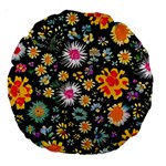 Mid Century Retro Floral 1970s 1960s Pattern 57 Large 18  Premium Round Cushions