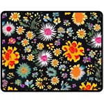 Mid Century Retro Floral 1970s 1960s Pattern 57 60  x 50  Two Sides Fleece Blanket (Medium)