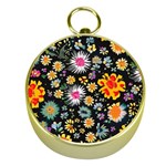 Mid Century Retro Floral 1970s 1960s Pattern 57 Gold Compasses
