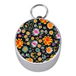 Mid Century Retro Floral 1970s 1960s Pattern 57 Mini Silver Compasses