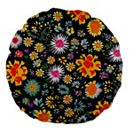 Mid Century Retro Floral 1970s 1960s Pattern 57 Large 18  Premium Flano Round Cushions