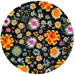 Mid Century Retro Floral 1970s 1960s Pattern 57 Wooden Bottle Opener (Round)