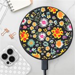 Mid Century Retro Floral 1970s 1960s Pattern 57 Wireless Fast Charger(Black)