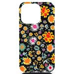 Mid Century Retro Floral 1970s 1960s Pattern 57 iPhone 14 Pro Black UV Print PC Hardshell Case