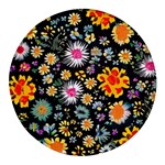 Mid Century Retro Floral 1970s 1960s Pattern 57 Round Glass Fridge Magnet (4 pack)