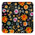 Mid Century Retro Floral 1970s 1960s Pattern 57 Square Glass Fridge Magnet (4 pack)