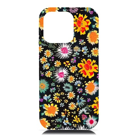 Mid Century Retro Floral 1970s 1960s Pattern 57 iPhone 16 Pro Max Black UV Print PC Hardshell Case from ArtsNow.com Front