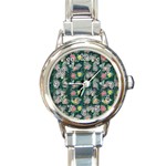 Mid Century Retro Floral 1970s 1960s Pattern 62 Round Italian Charm Watch