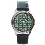 Mid Century Retro Floral 1970s 1960s Pattern 62 Round Metal Watch