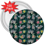 Mid Century Retro Floral 1970s 1960s Pattern 62 3  Buttons (100 pack) 