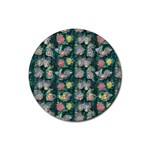 Mid Century Retro Floral 1970s 1960s Pattern 62 Rubber Coaster (Round)