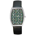 Mid Century Retro Floral 1970s 1960s Pattern 62 Barrel Style Metal Watch