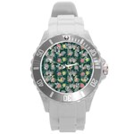 Mid Century Retro Floral 1970s 1960s Pattern 62 Round Plastic Sport Watch (L)