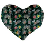 Mid Century Retro Floral 1970s 1960s Pattern 62 Large 19  Premium Heart Shape Cushions