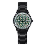 Mid Century Retro Floral 1970s 1960s Pattern 62 Stainless Steel Round Watch