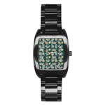 Mid Century Retro Floral 1970s 1960s Pattern 62 Stainless Steel Barrel Watch