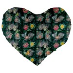Mid Century Retro Floral 1970s 1960s Pattern 62 Large 19  Premium Flano Heart Shape Cushions