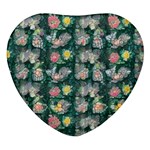 Mid Century Retro Floral 1970s 1960s Pattern 62 Heart Glass Fridge Magnet (4 pack)